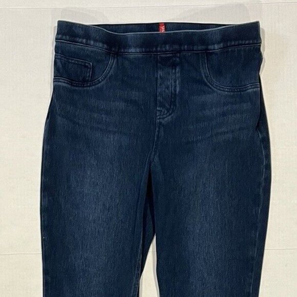 Spanx Women's Large‎ Blue Ankle Jean-ish Mid-Rise Dark Wash Denim Leggings - Picture 2 of 5